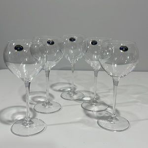 Bohemia crystal long stem clear wine glasses - set of 5 marked Czech crystal